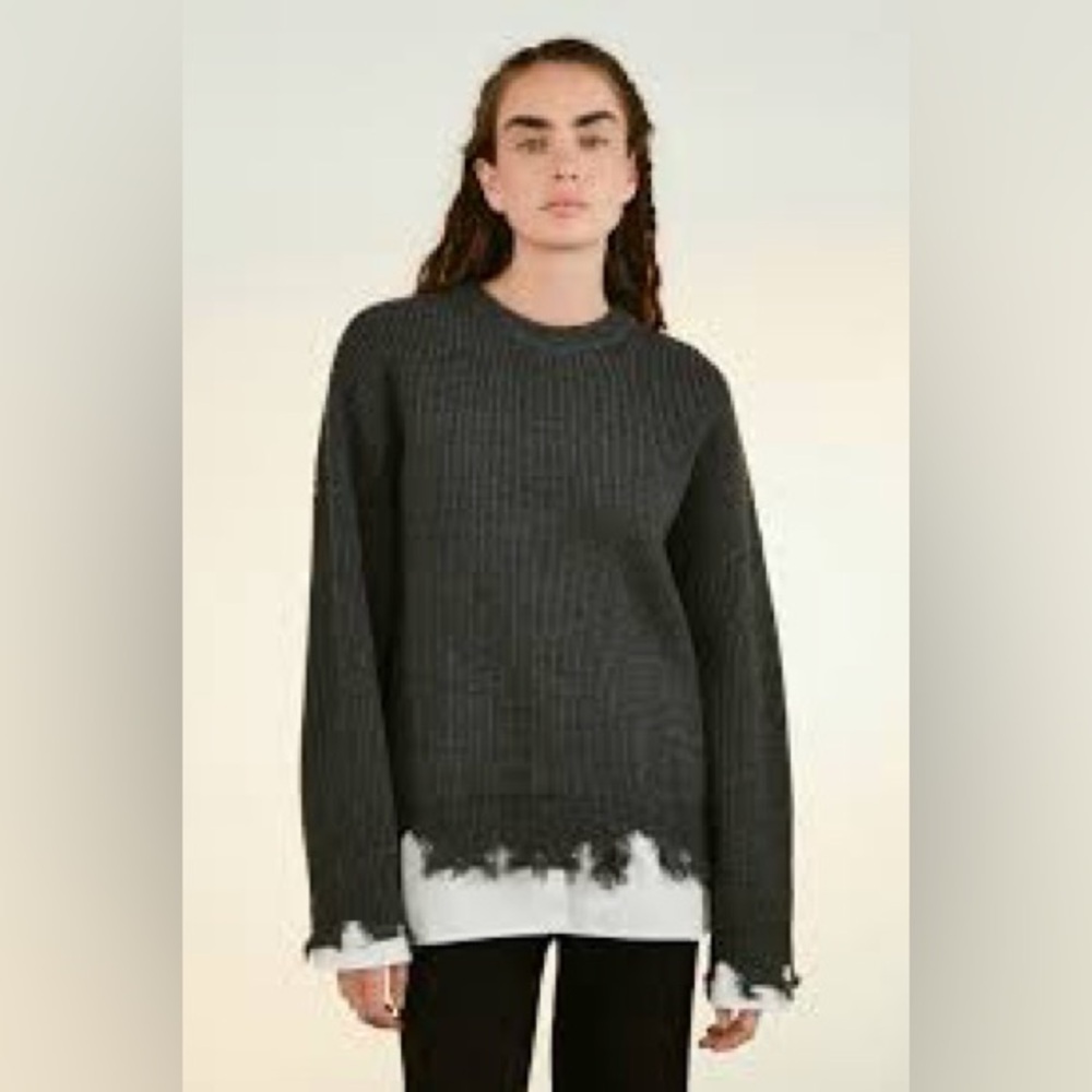 MSGM Milano black wool frayed sweater